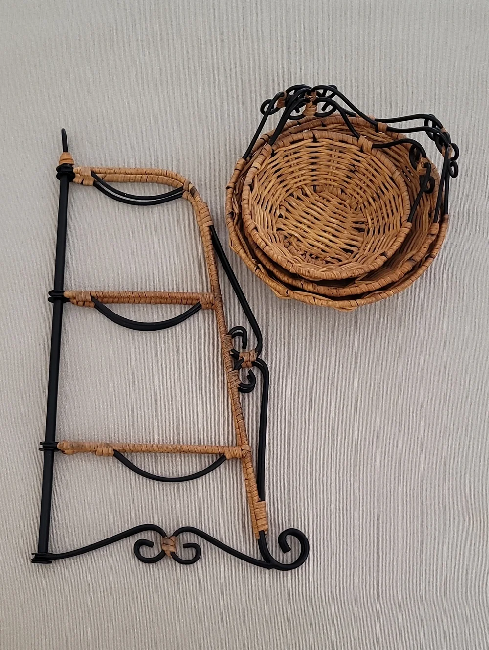 Princess House Casual Home 3-Tier Rattan & Metal Basket Stand